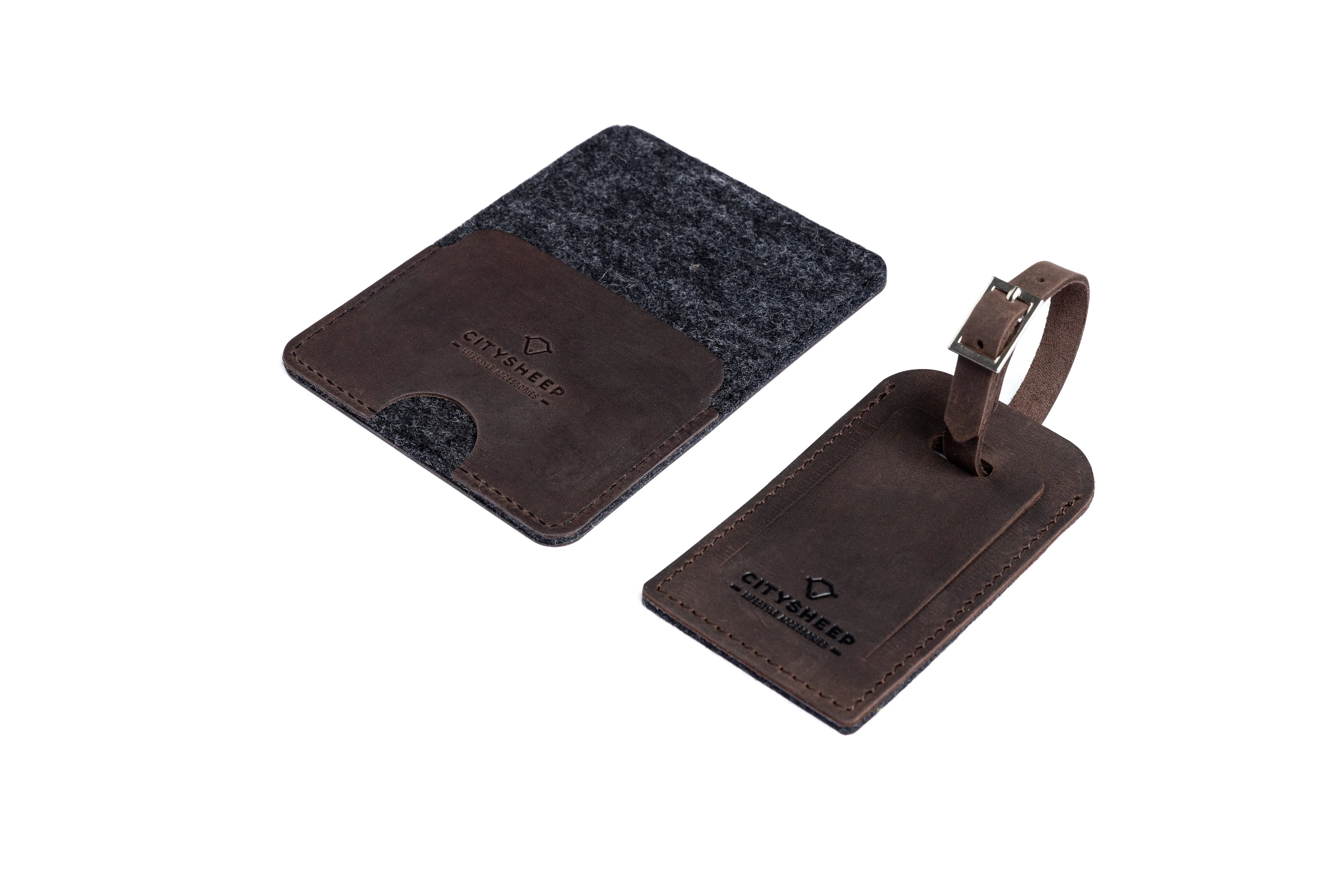 Leather luggage tag/ OAK BROWN