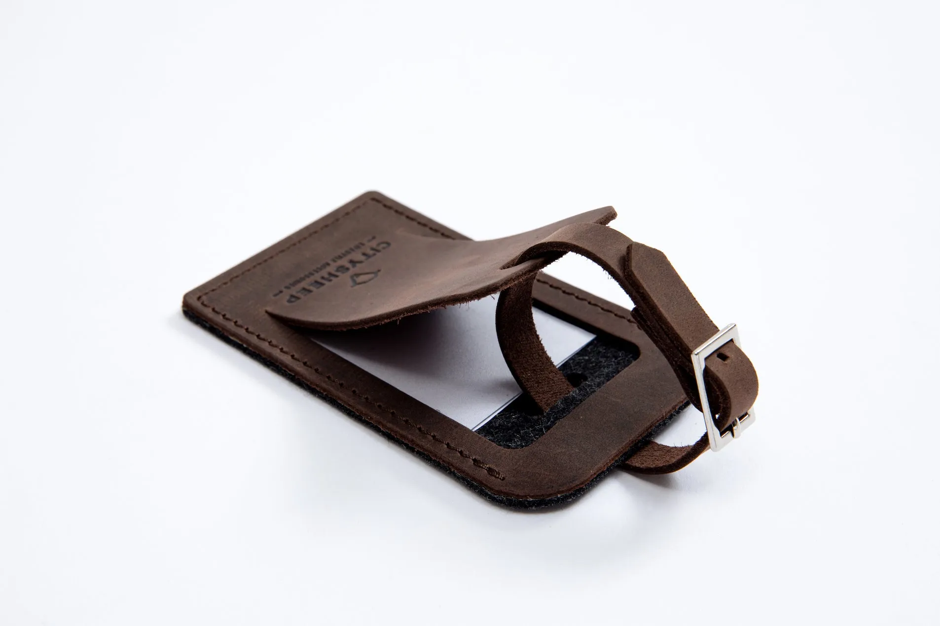 Leather luggage tag/ OAK BROWN