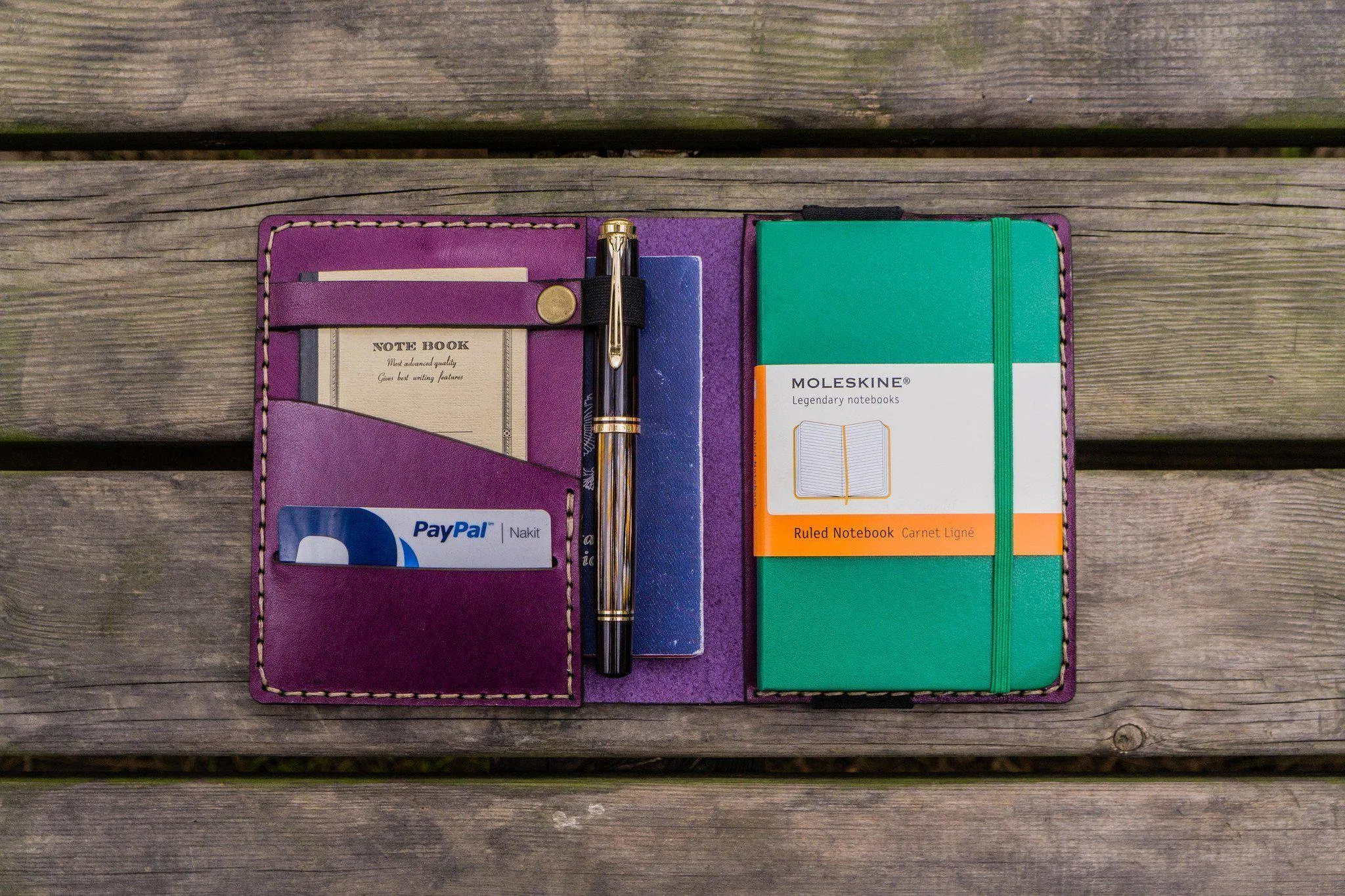 Leather Pocket Moleskine Journal Cover - Purple