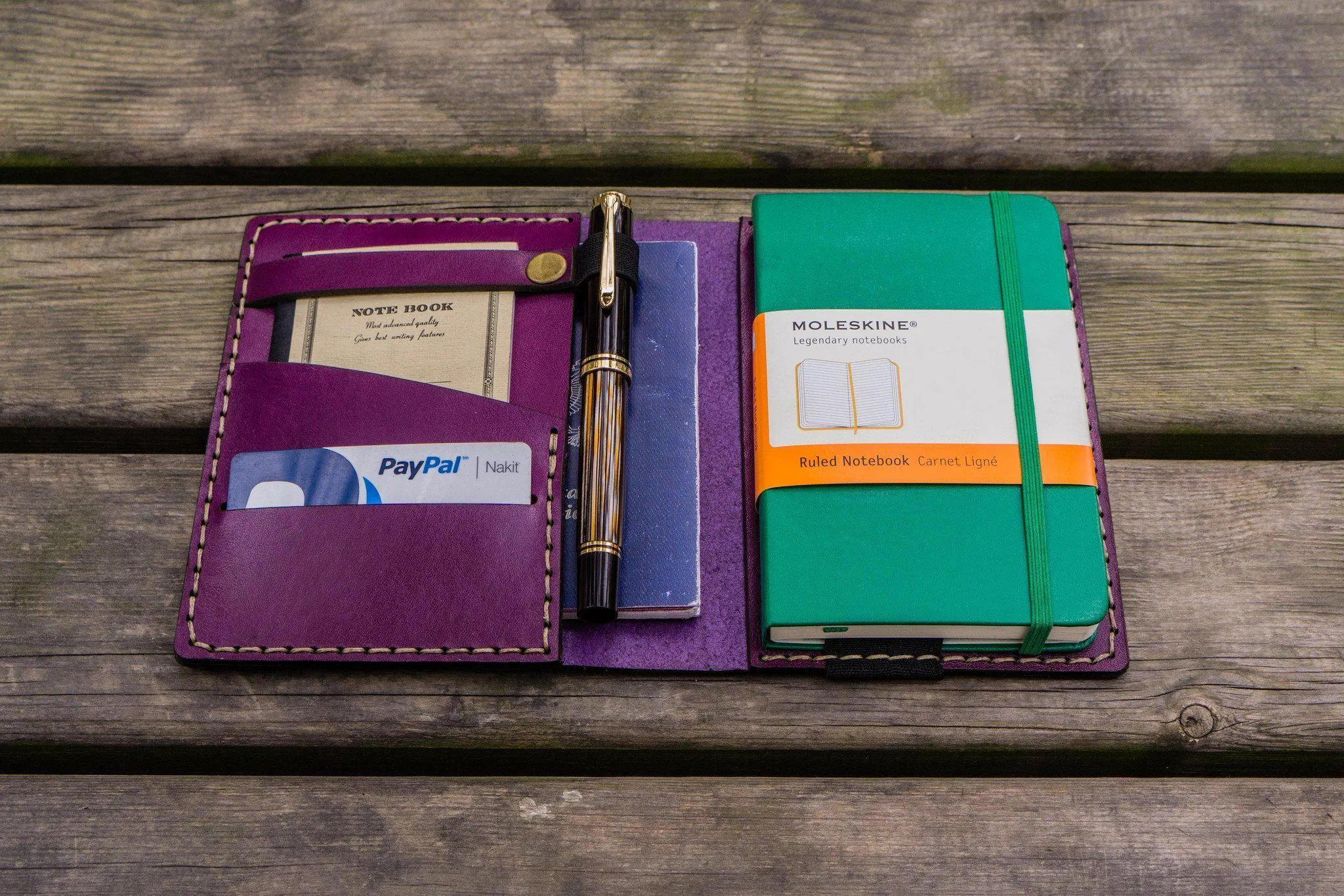 Leather Pocket Moleskine Journal Cover - Purple