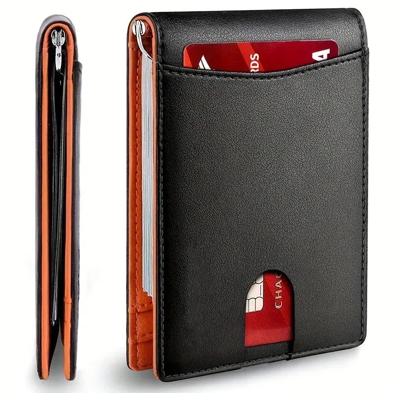 Leather Slim Wallet for Men with Money Credit Card Clip RFID Blocking Card Holder