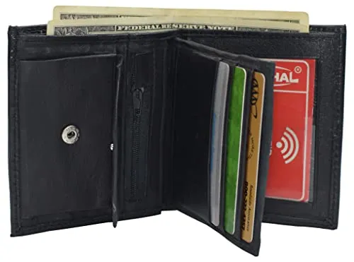 Leather Wallets for Men Bifold Multi Card ID Wallet with Coin Pouch