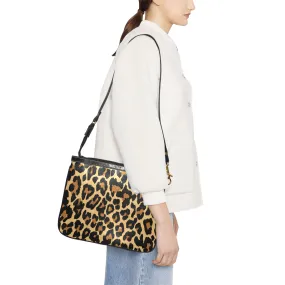 Leopard Print Small Shoulder Bag, Animal Cheetah Women Leather with Unique Cross Evening Travel Handmade Messenger Crossbody Zipper Purse