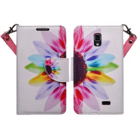 LG F70 Case, Wrist Strap Magnetic Flip Fold[Kickstand] Pu Leather Wallet Case with ID & Card Slots - Vivid Sunflower