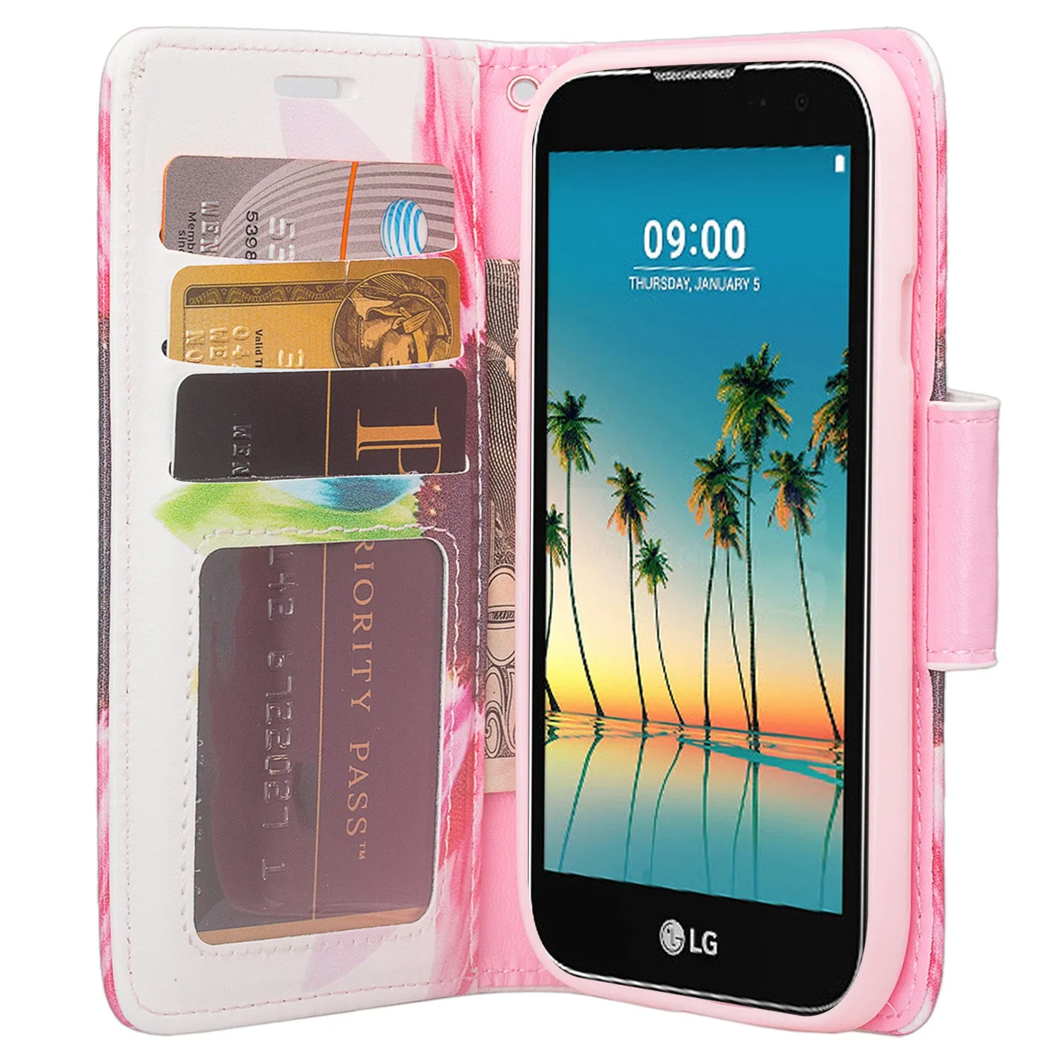 LG K3 (2017) Wallet Case, Wrist Strap Pu Leather Magnetic Flip Fold[Kickstand] with ID & Card Slots for LG K3 (2017)- Vivid Sunflower