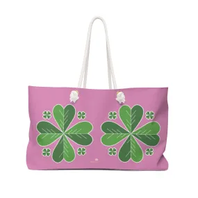 Light Pink Green Clover Bag, Leaf St. Patrick's Day Irish 24"x13"Weekender Bag- Made in USA