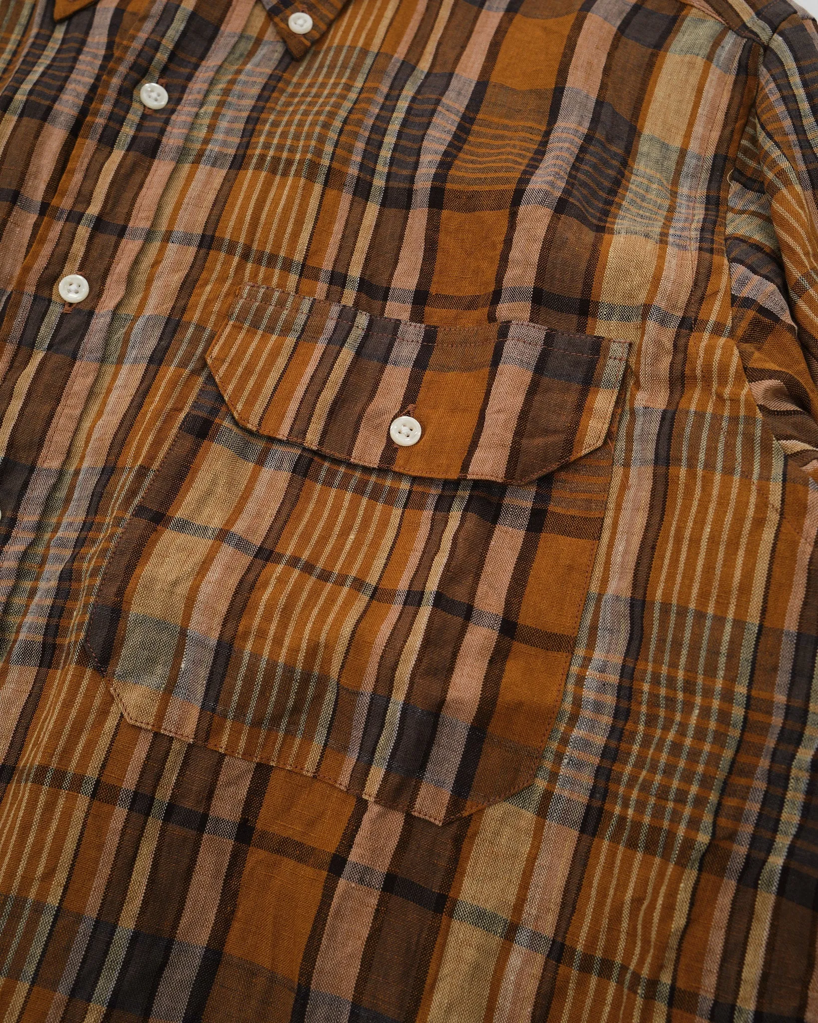 LINEN BUTTON DOWN SAFARI SHIRT ORANGE CHECK