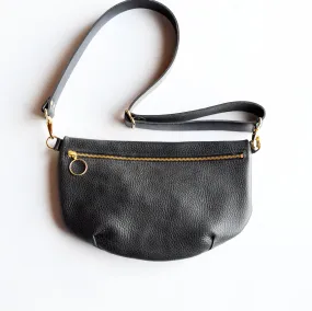 LOLA Sling Bag - Short Crossbody - Pebbled Black Leather