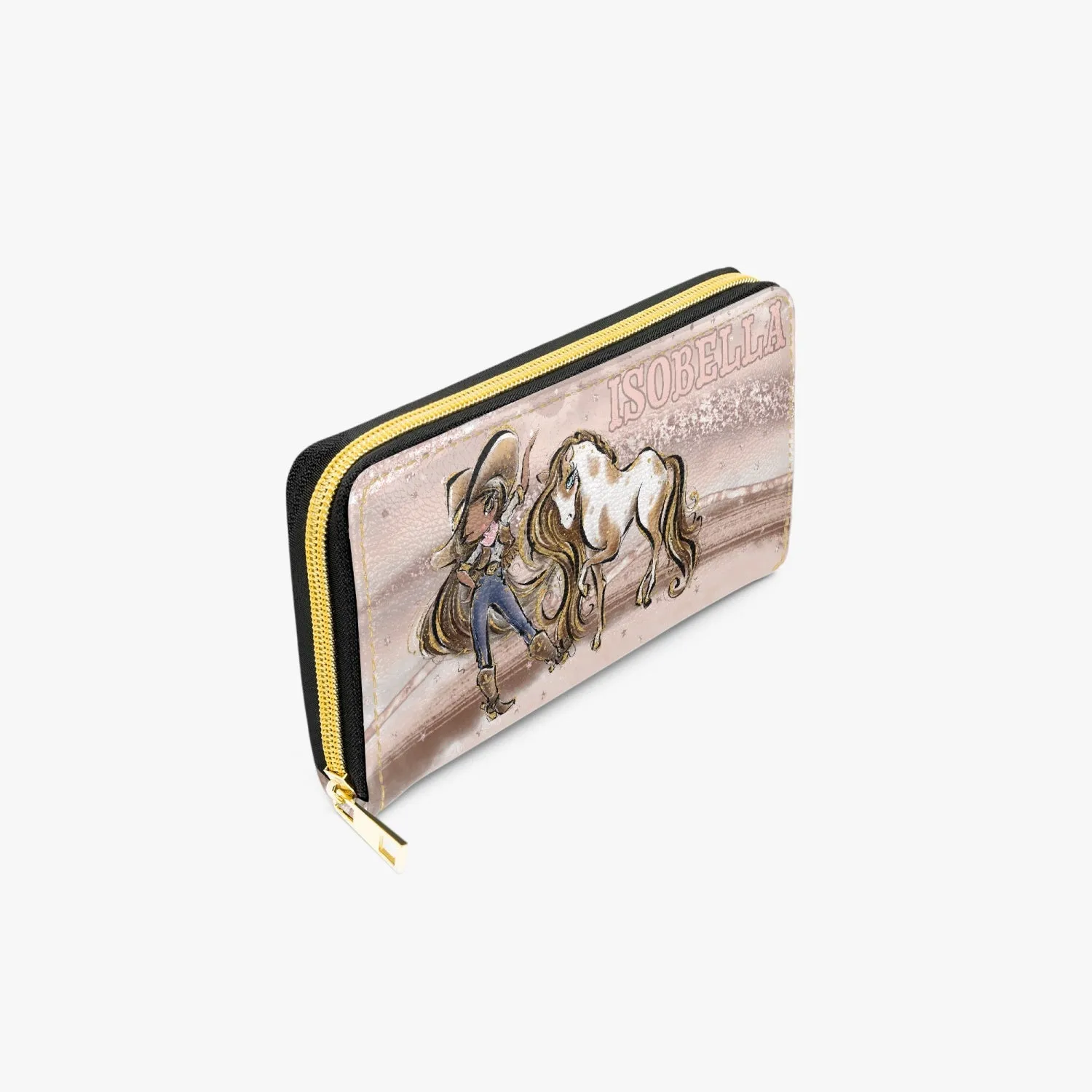 Long Type Zipper Purse, Howdy Cowgirl & Horse, Olive Skin Brown Eyes