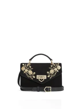 Loxley Mini Cross Body Bag - Embroidered Black Suede