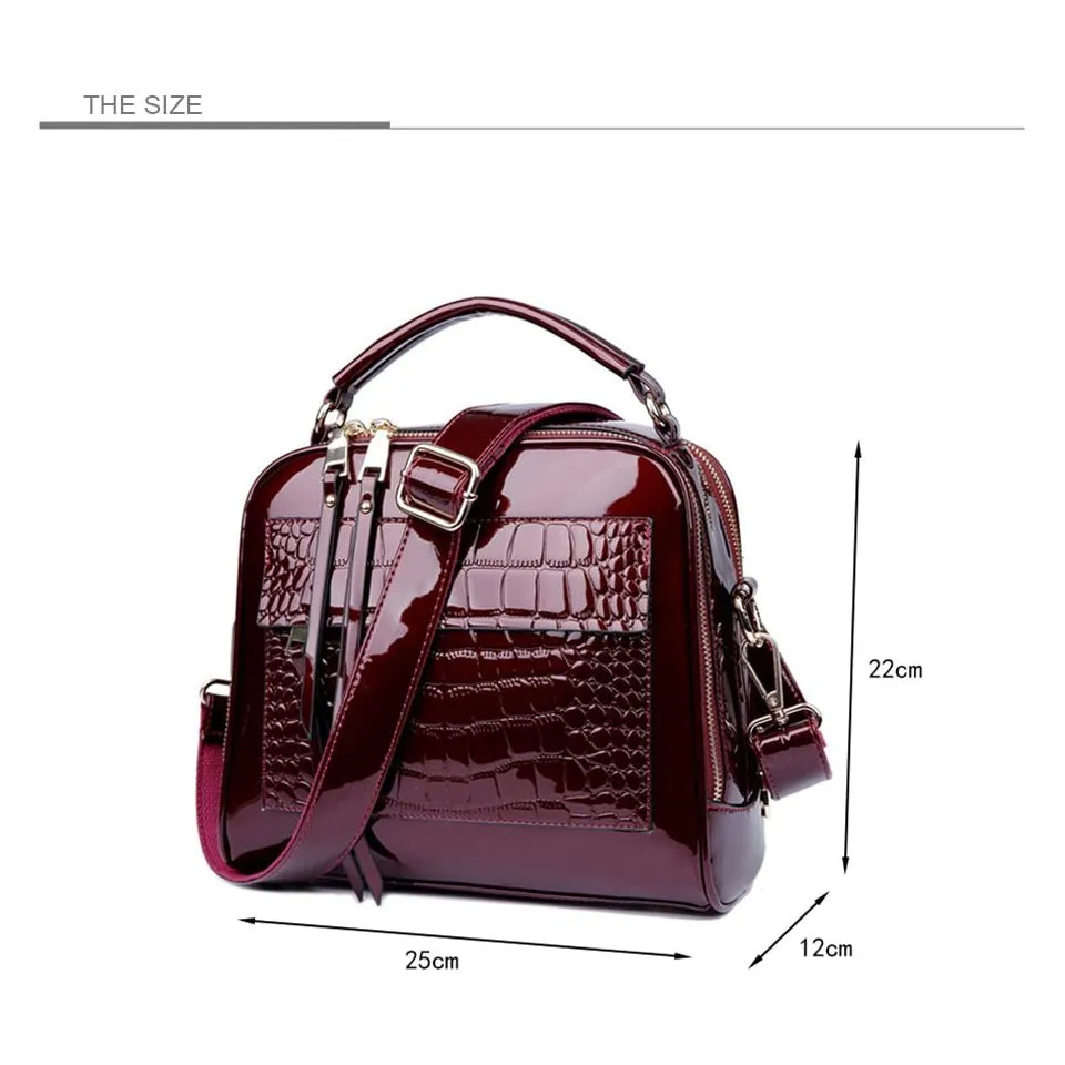 Luxury CrocGloss Boston Messenger Tote Shoulder Bag