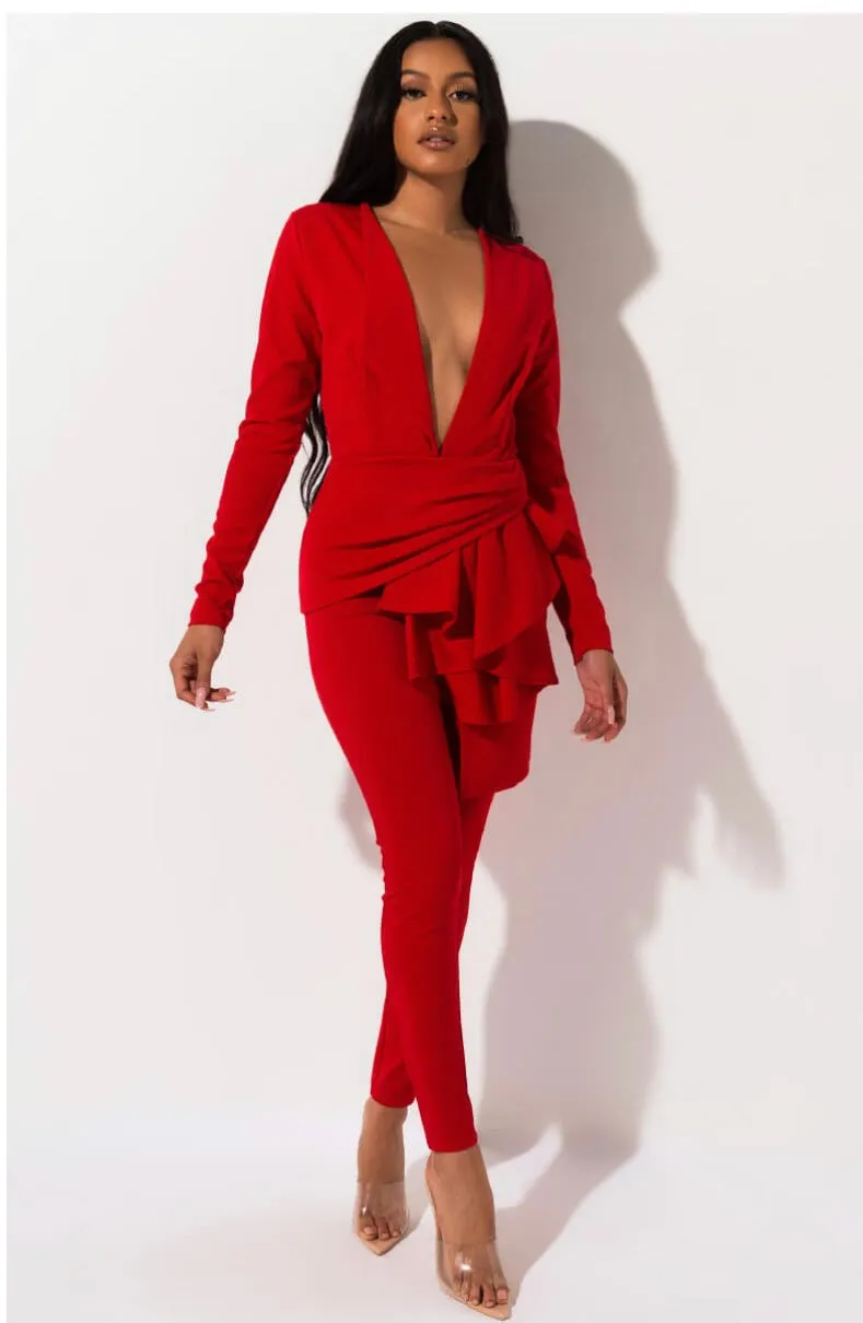 Made For Love Red Long Sleeve Ruffle Top