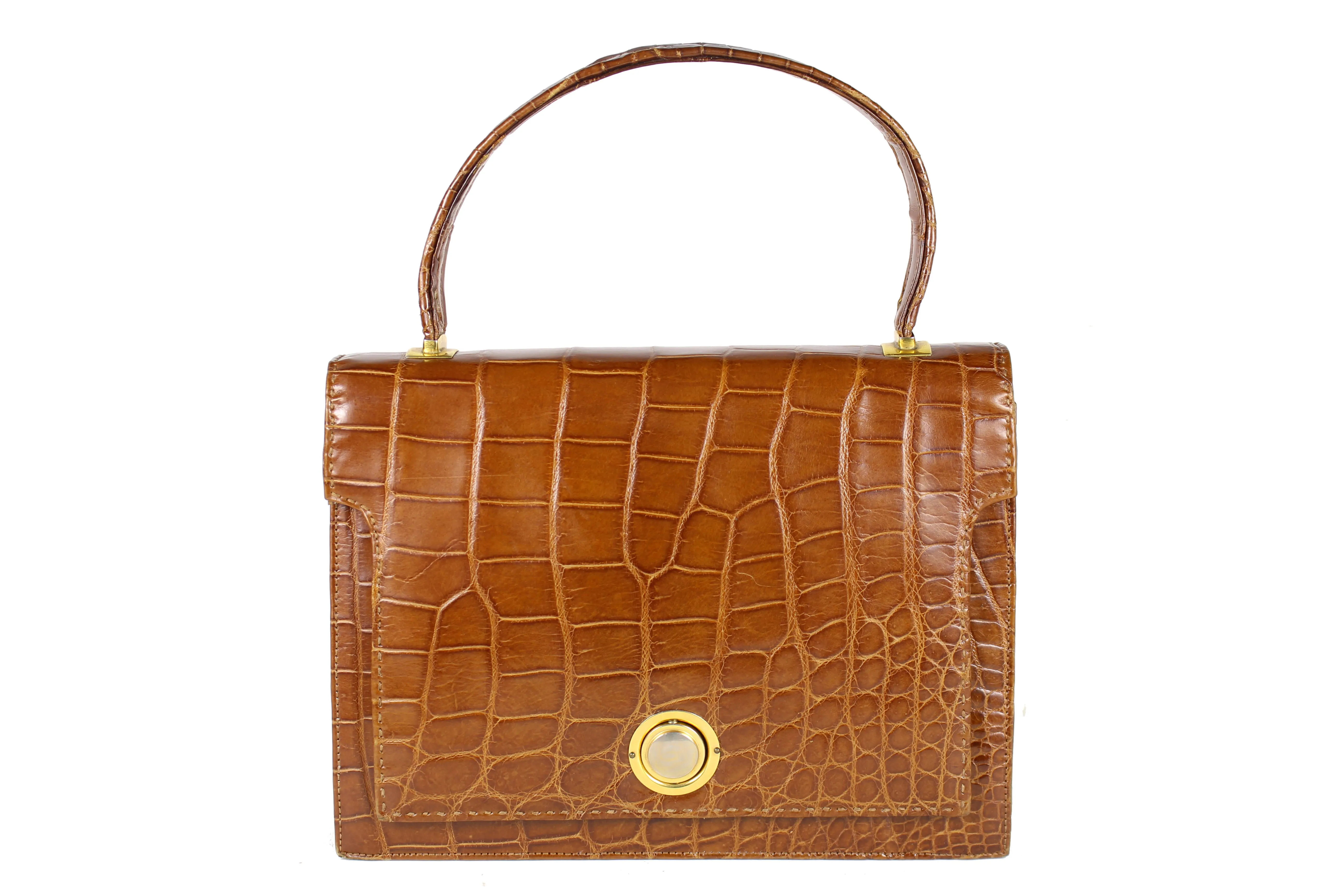 MAGDA butterscotch-color crocodile skin handbag