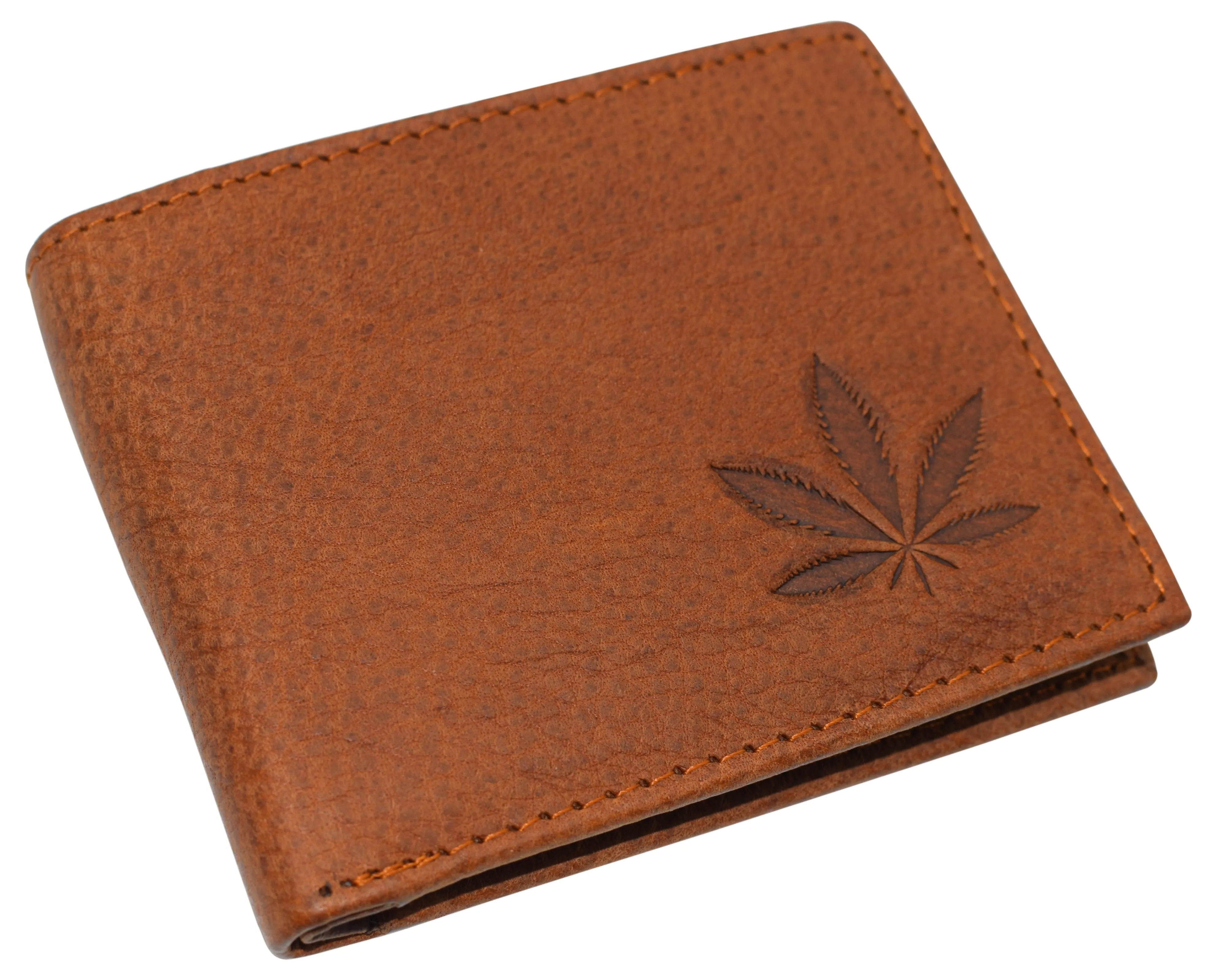 Marijuana Leaf RFID Blocking Real Leather Bifold Classic Wallet for Men