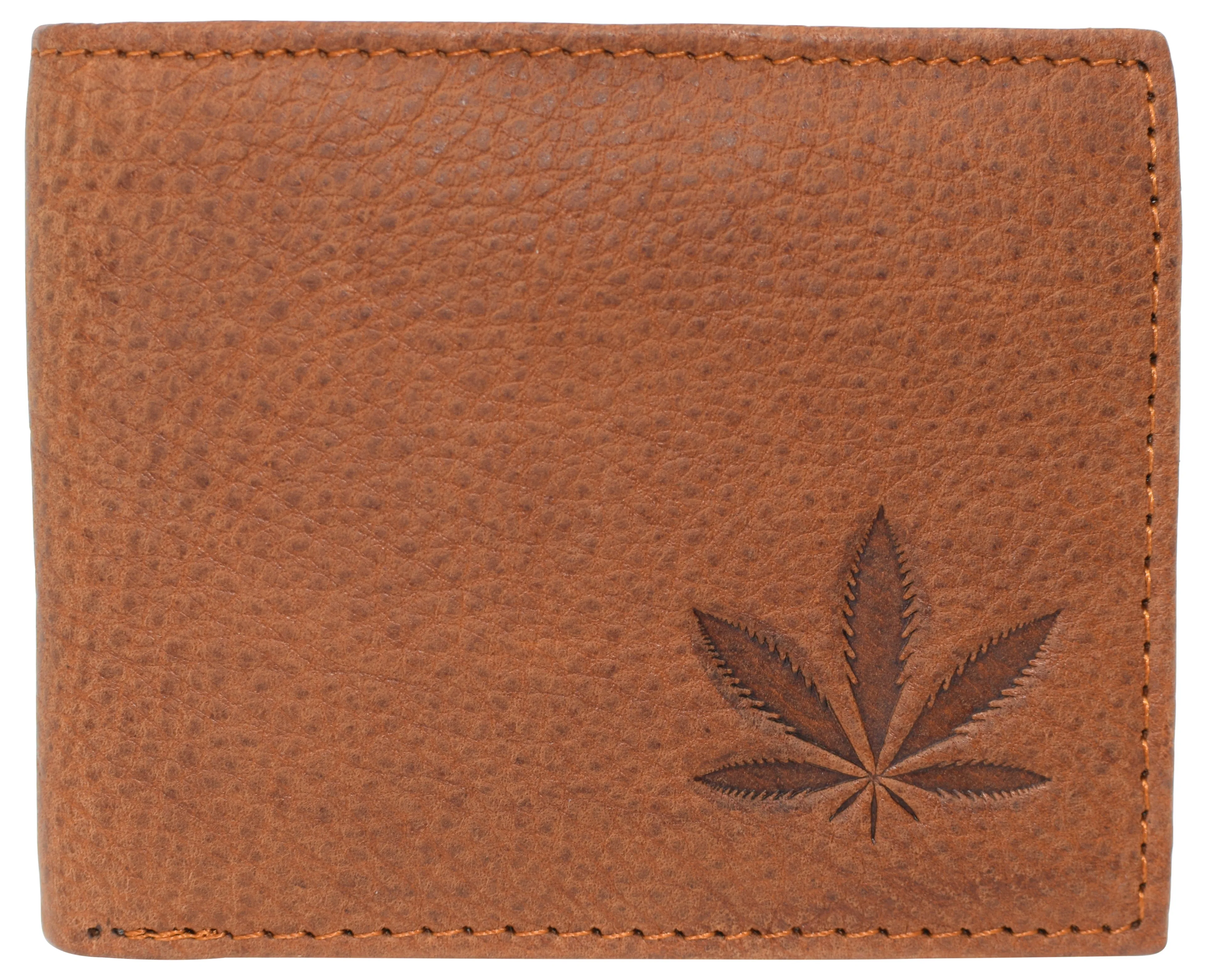 Marijuana Leaf RFID Blocking Real Leather Bifold Classic Wallet for Men