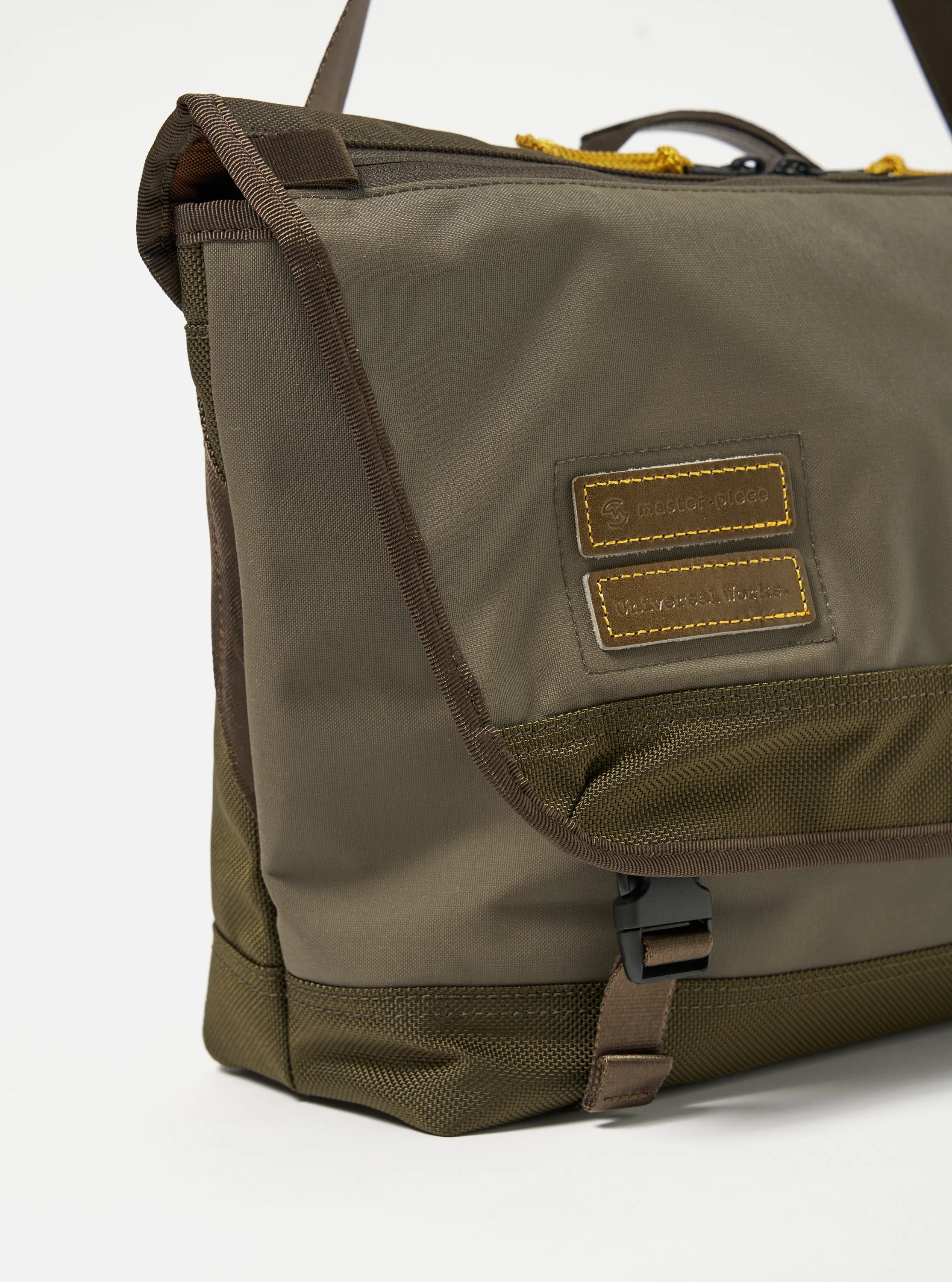 master-piece x Universal Works Courier Bag in Olive Recycled Tech Canvas