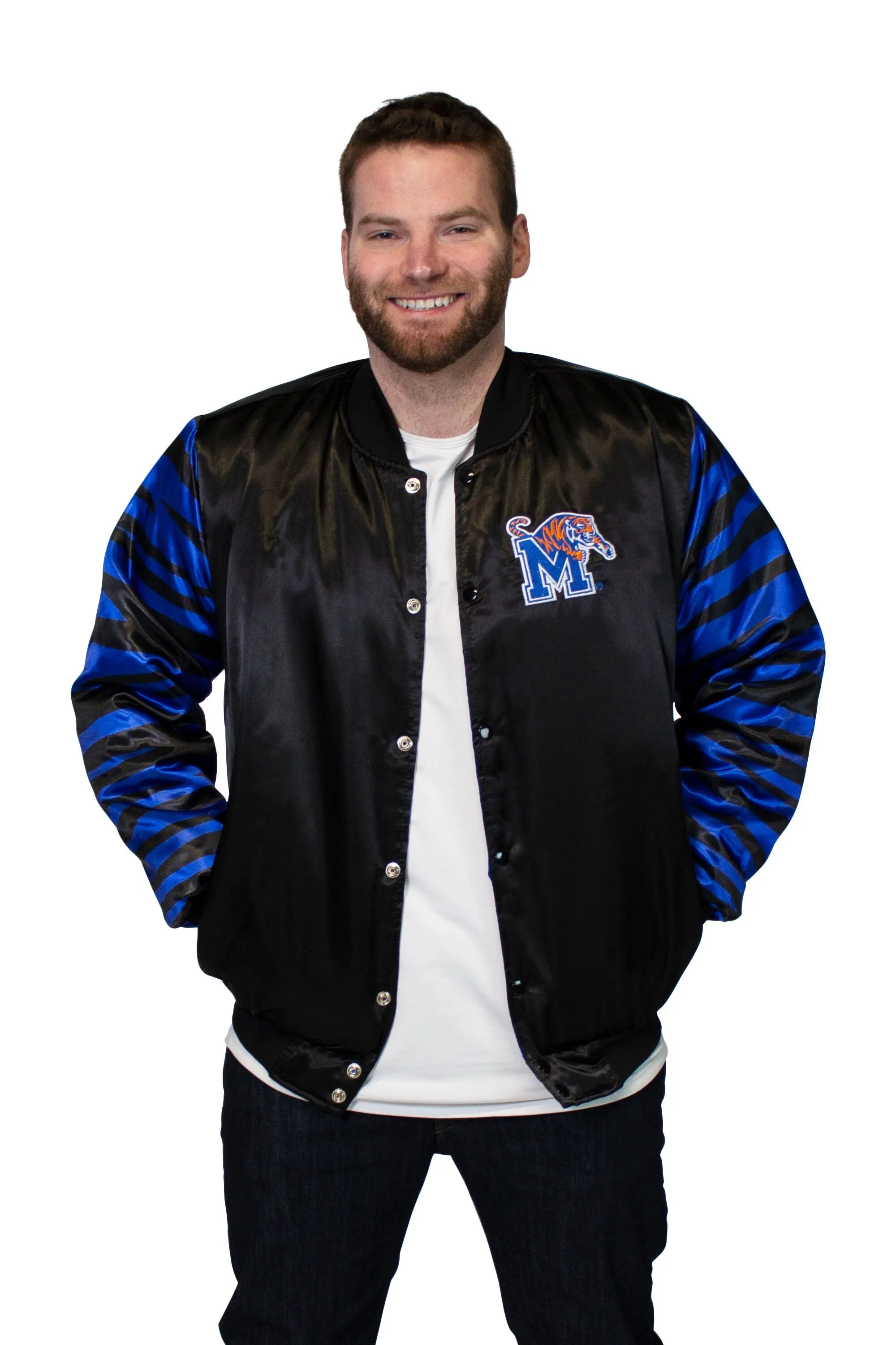 Memphis Tigers Men's Satin Button Up Bomber Jacket