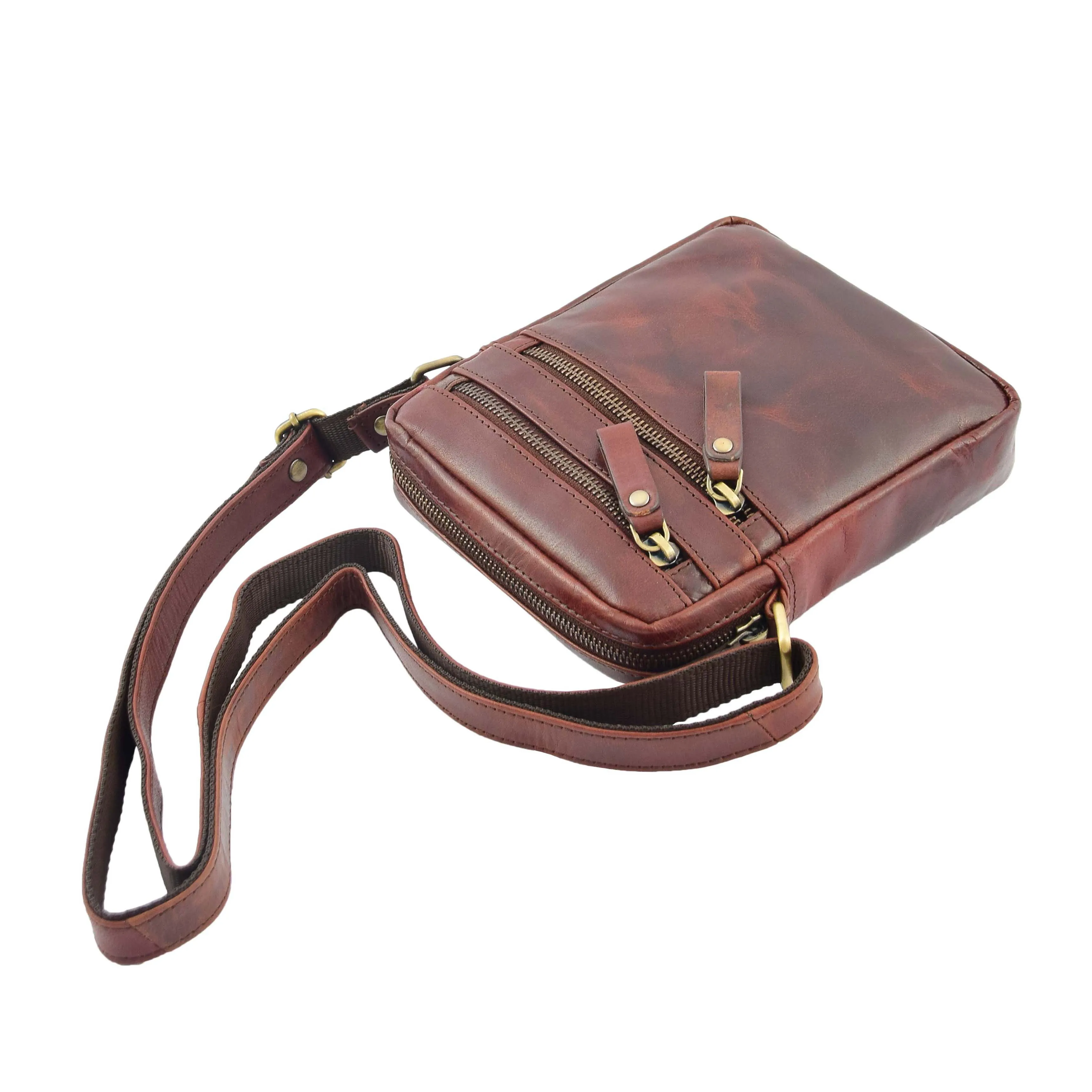 Mens Leather Cross Body Flight Bag Belgrade Brown