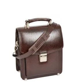 Mens Real Leather Briefcase Style Crossbody Flight Messenger Bag Drew Brown