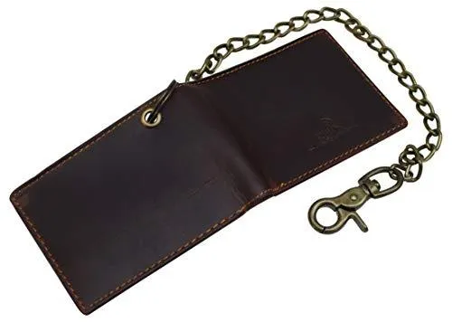 Men's RFID Signal Blocking Biker's Slim Bifold Chain Card ID Vintage Brown Leather Wallet RFID610045RHU