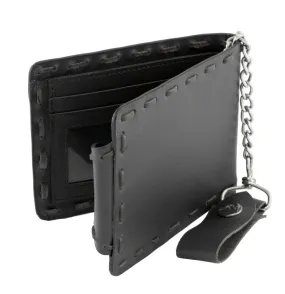 Milwaukee Leather MLW7810 Men's Black Leather Whip Stitch Bi-Fold Biker Wallet with Steel Chain