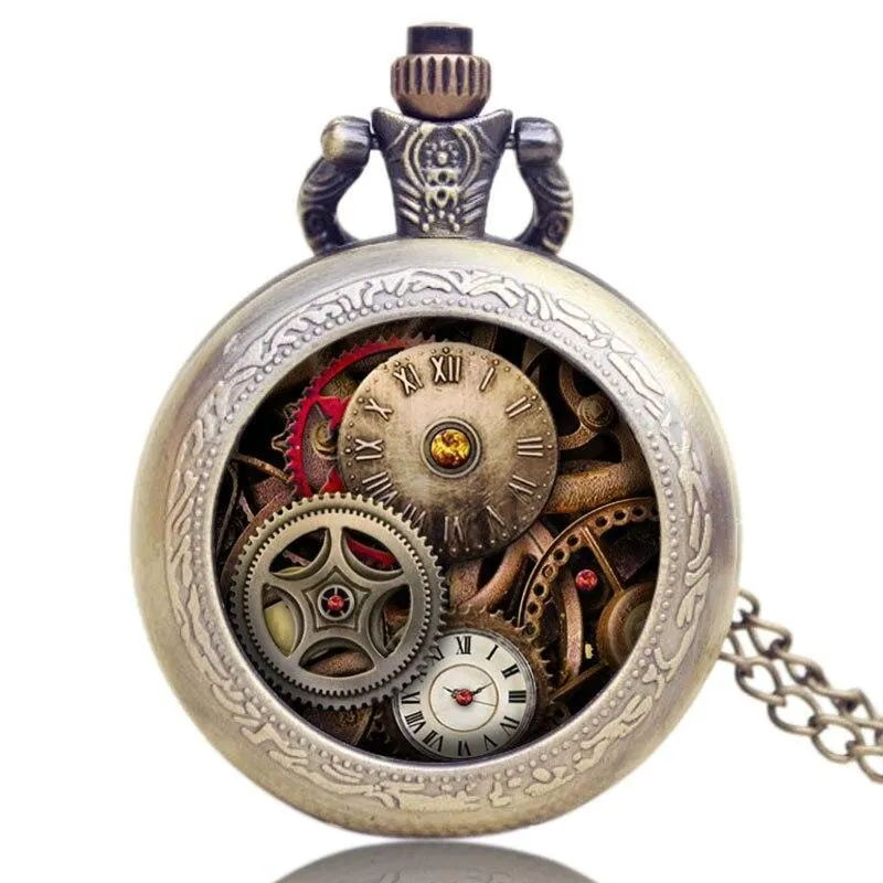 Modern Steampunk Quartz Full Hunter Pocket Watch - Gearpunk