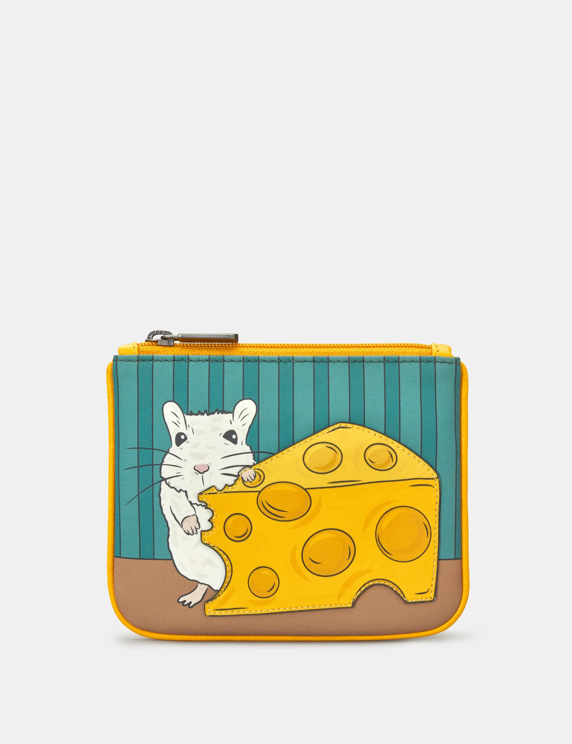 Mouse And Cheese Zip Top Leather Purse