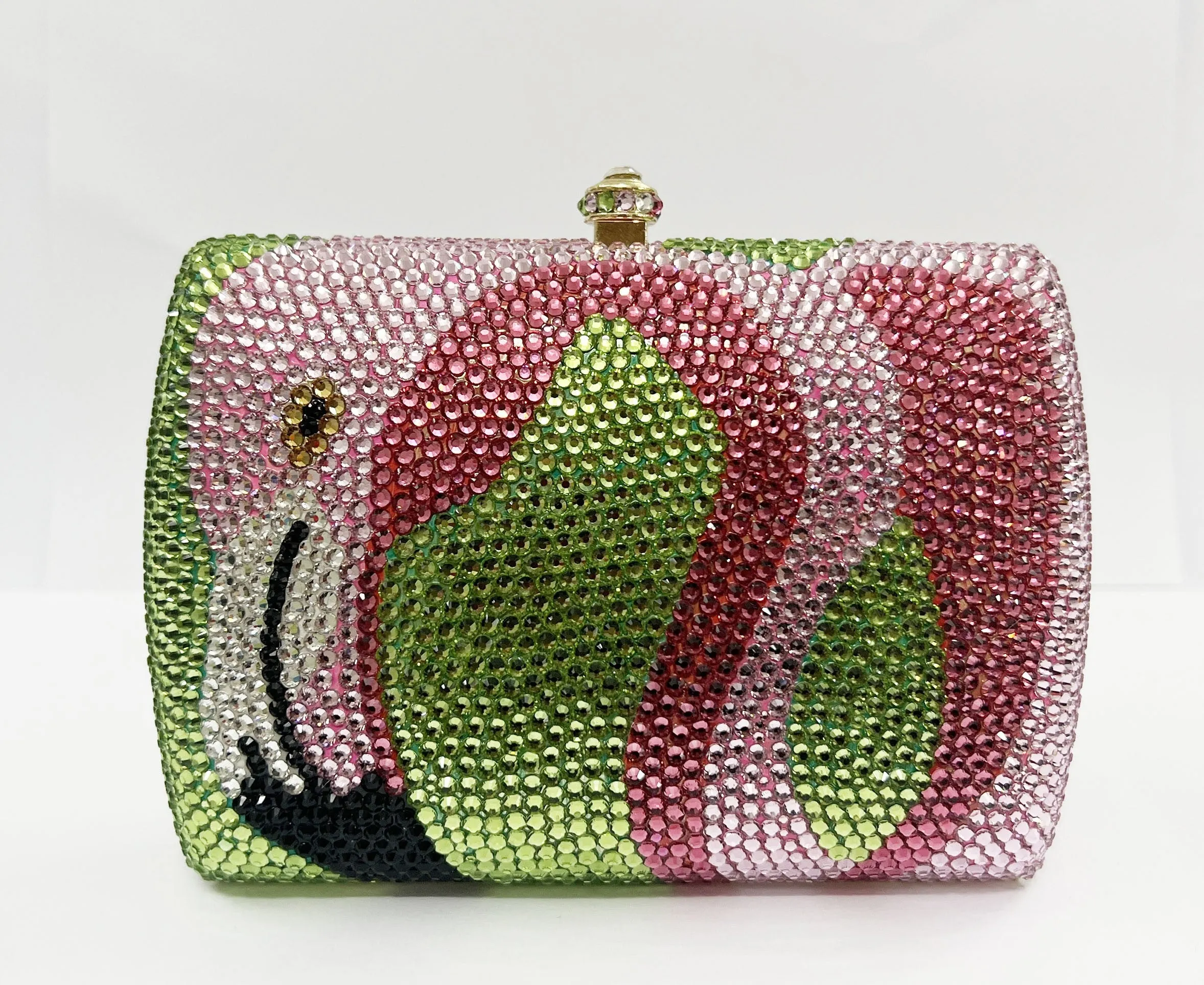 Multi Flamingo Rhinestone Rectangle Evening Bag