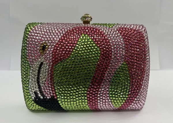 Multi Flamingo Rhinestone Rectangle Evening Bag