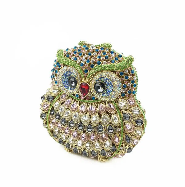 Multi Owl Rhinestone Evening Bag