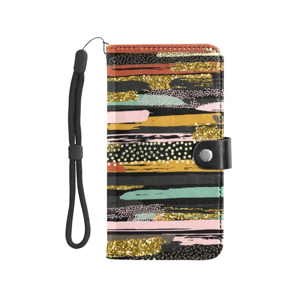 Multi Stripe Flip Leather Purse for Mobile Phone