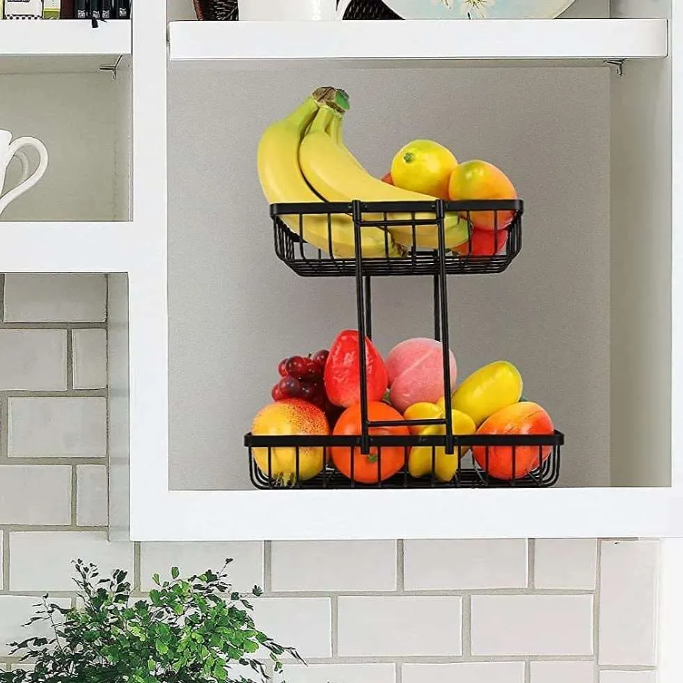 Multipurpose Counter top Free Standing 2-Tier Fruit & Vegetable Basket for Dining Table Basket Vegetables Storage Organizer