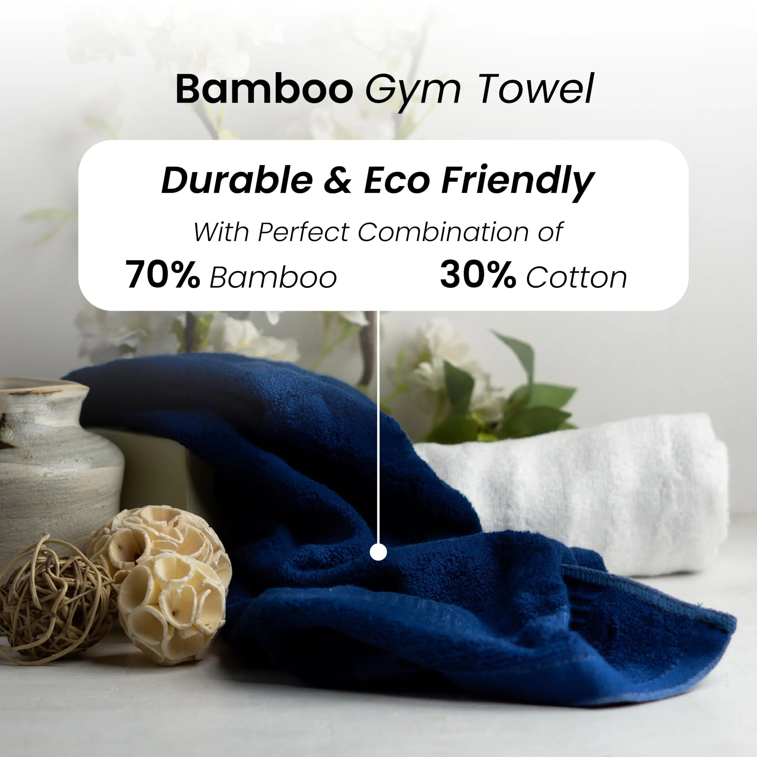 Mush Bamboo Hand Towels Set of 2 | 100% Bamboo Gym Towel for Men/Women Workout | Ultra Soft, Absorbent & Quick Dry Towel for Gym, Travel, Sports and Yoga | 40 x 60 cms | 600 GSM (Navy Blue & Grey)