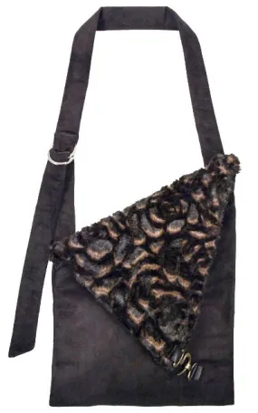 Naples Messenger Bag - Faux Suede in Black with Luxury Faux Fur in Vintage Rose (One Left!)