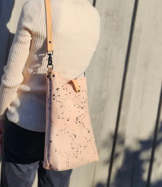 Natural Veg Tan and Black Matte Splatter Leather Crossbody Bag