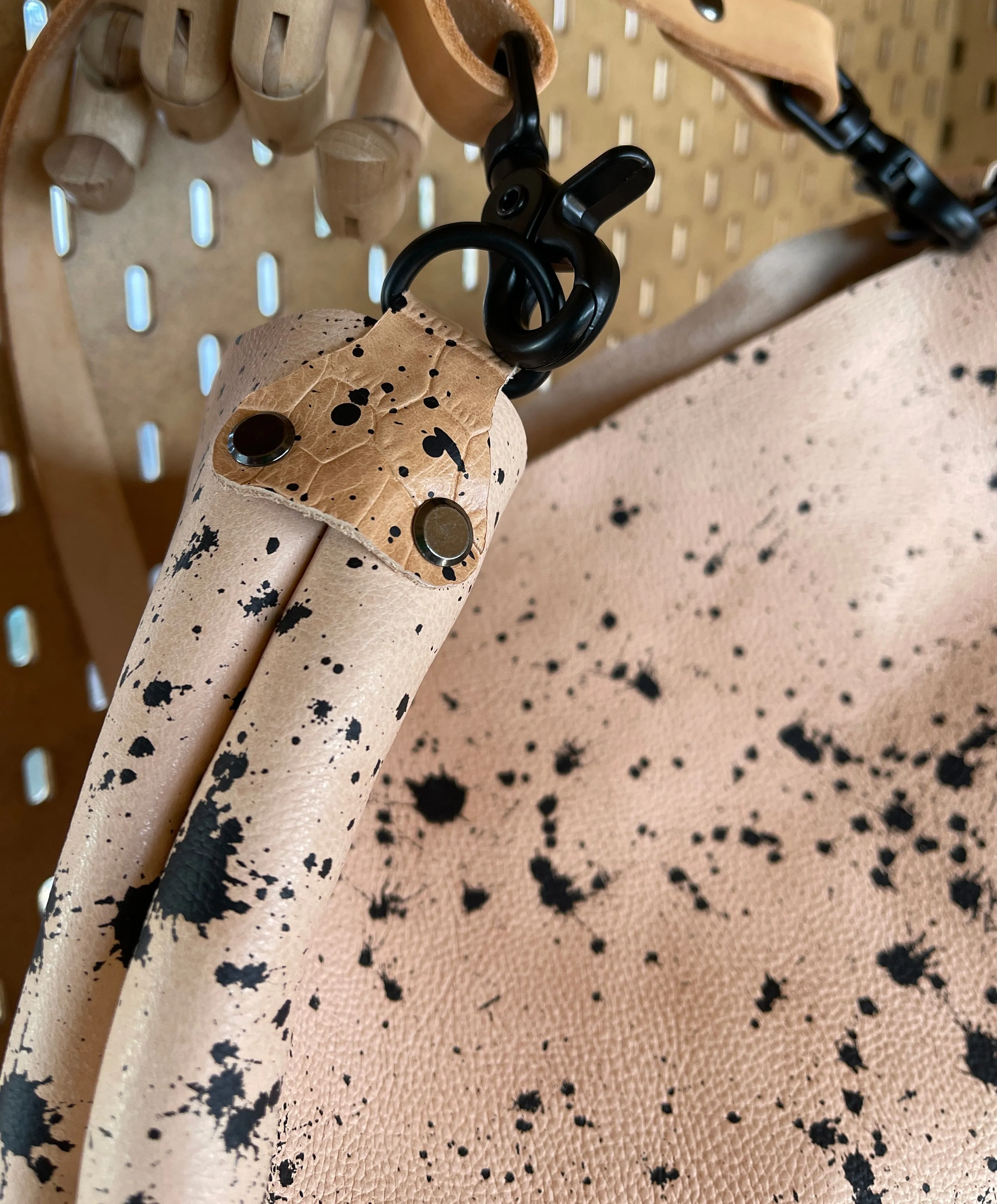 Natural Veg Tan and Black Matte Splatter Leather Crossbody Bag