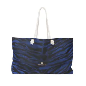 Navy Blue Tiger Striped Tote Bag, Dark Animal Print Oversized 24"x13" Large Weekender Bag