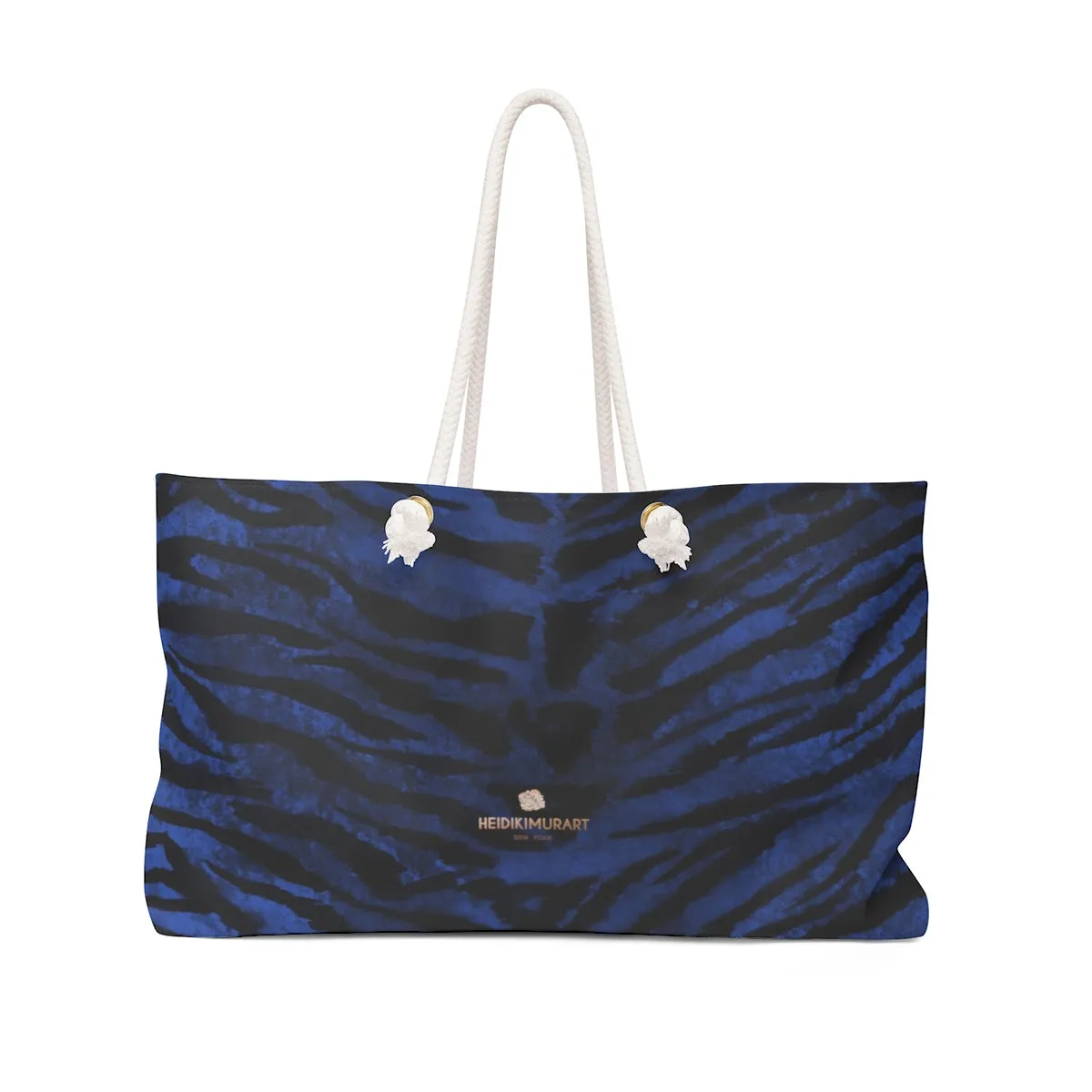 Navy Blue Tiger Striped Tote Bag, Dark Animal Print Oversized 24"x13" Large Weekender Bag