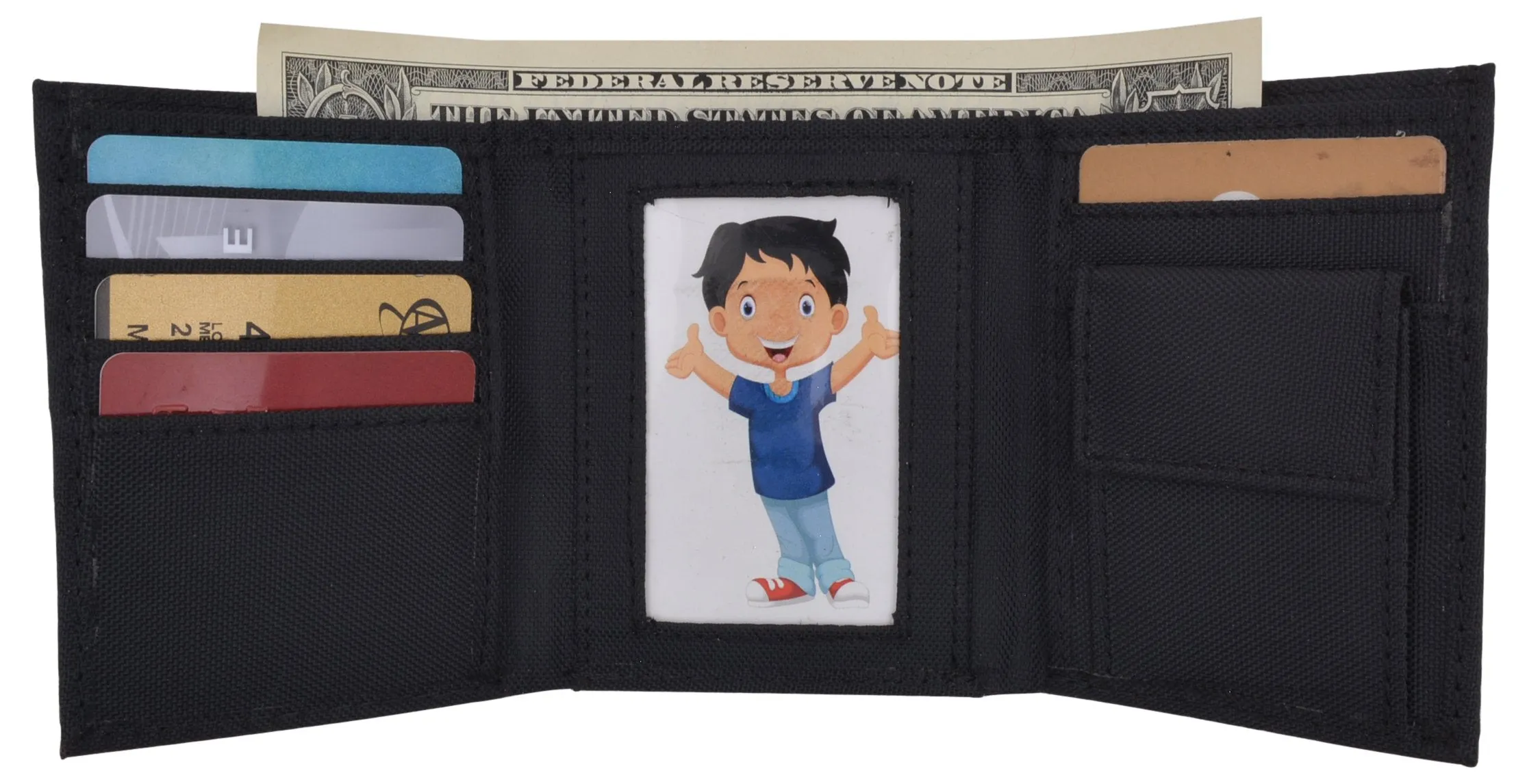 New Boys Slim Thin Nylon Trifold Wallet with Coin Pouch T400