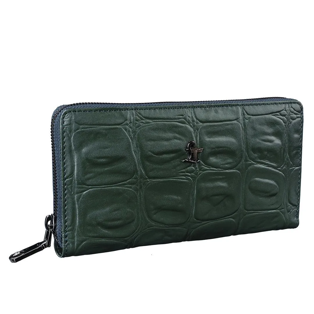 Palm II | Croco Tail Leather Wallet for Women | 100% Genuine Leather | Color: Brown, Black, Blue & Green