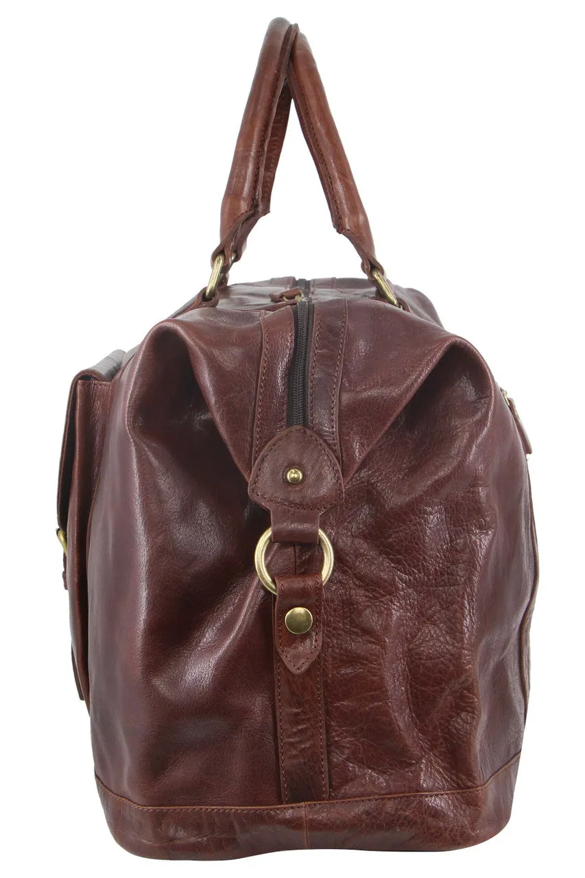 Pierre Cardin Rustic Leather Overnight Bag with front flap pocket PC3134 Chesnut