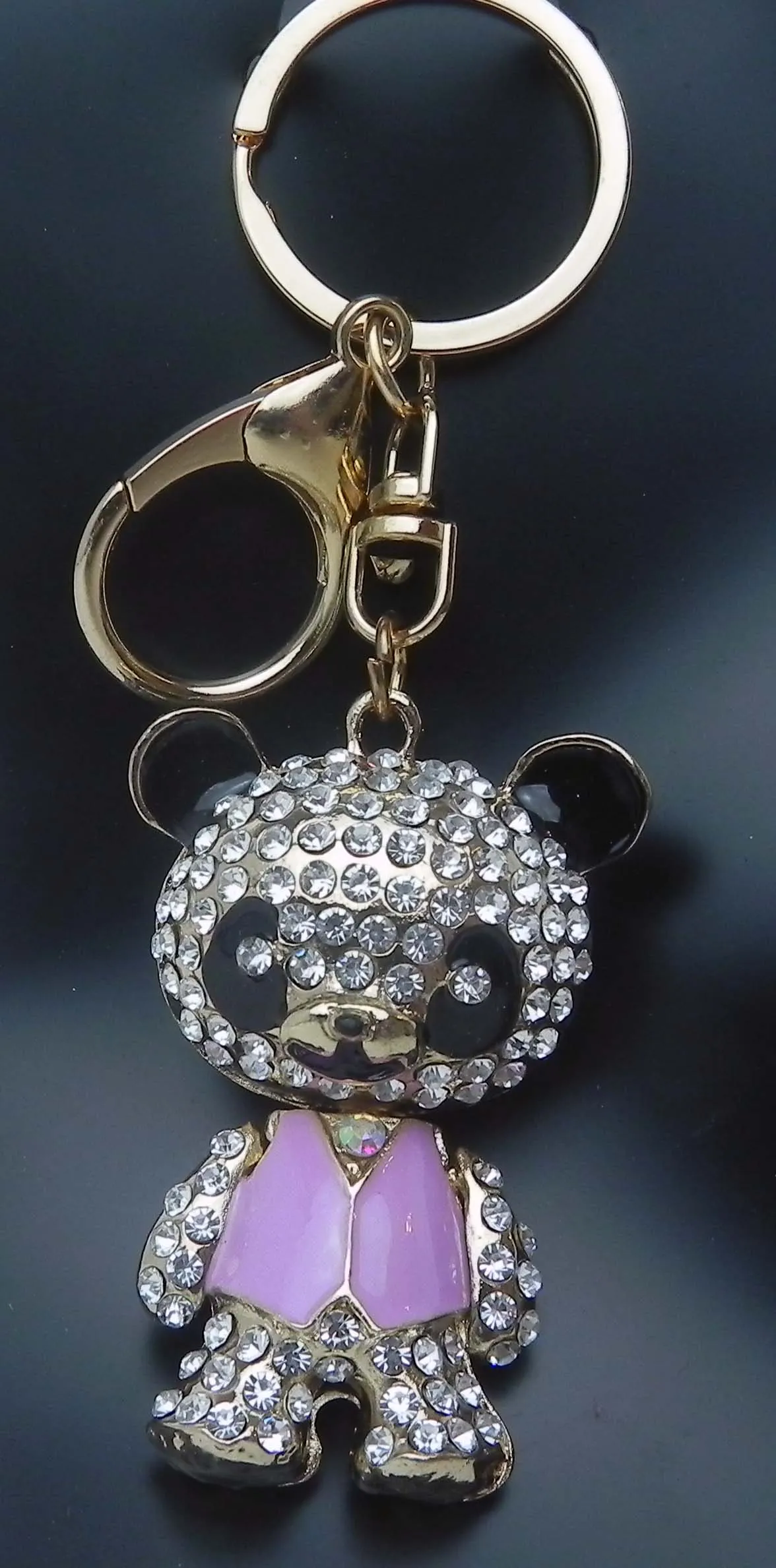 Pink Panda Rhinestone Bling Purse Charm Keychain