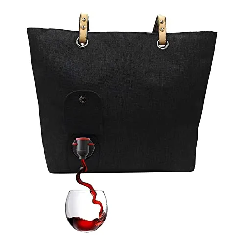 Portovino City Tote Bag Canvas Wine Purse With Hidden Insulated Compartment