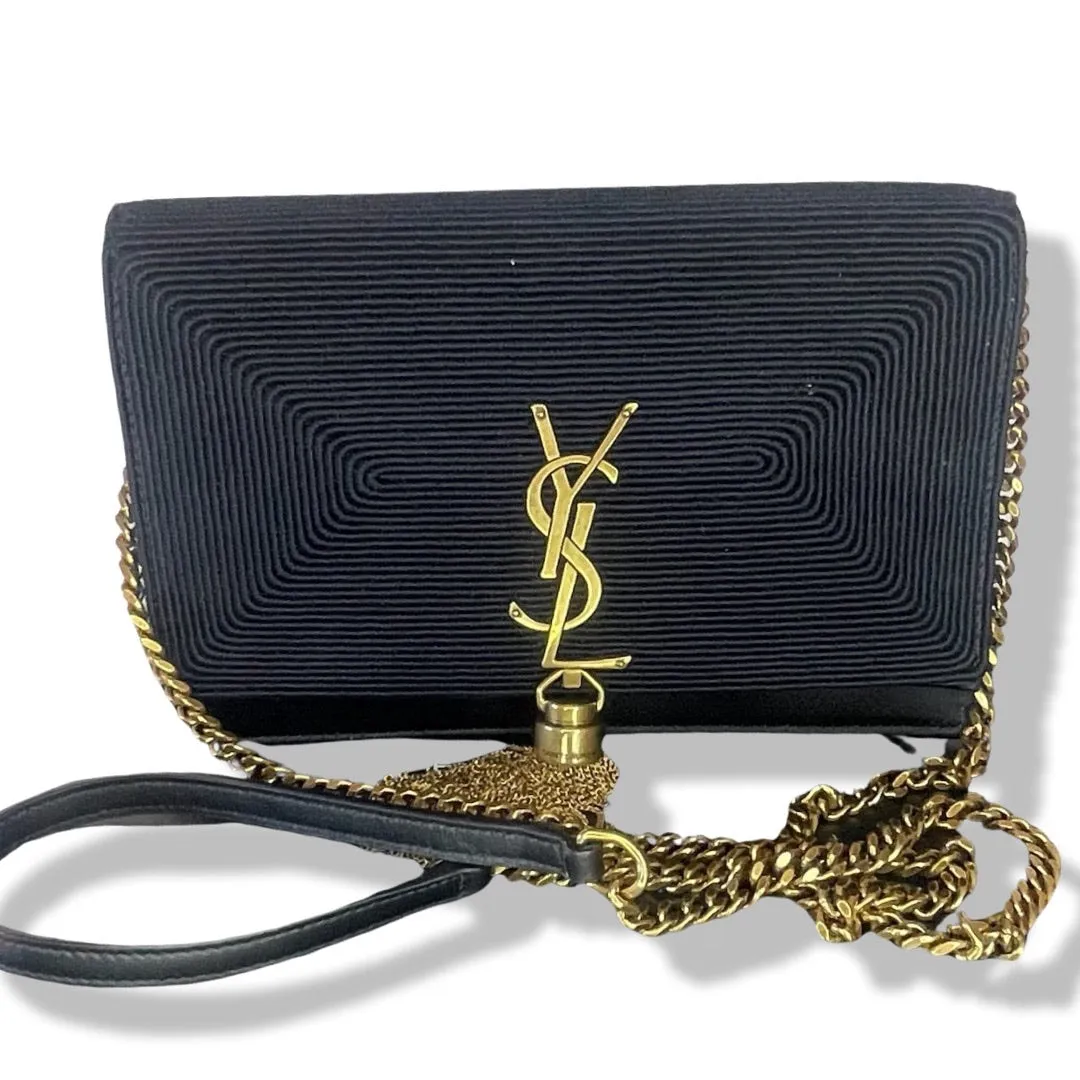 Pre-Owned Saint Laurent Kate Tassel Satin Wallet on a Chain Crossbody Bag