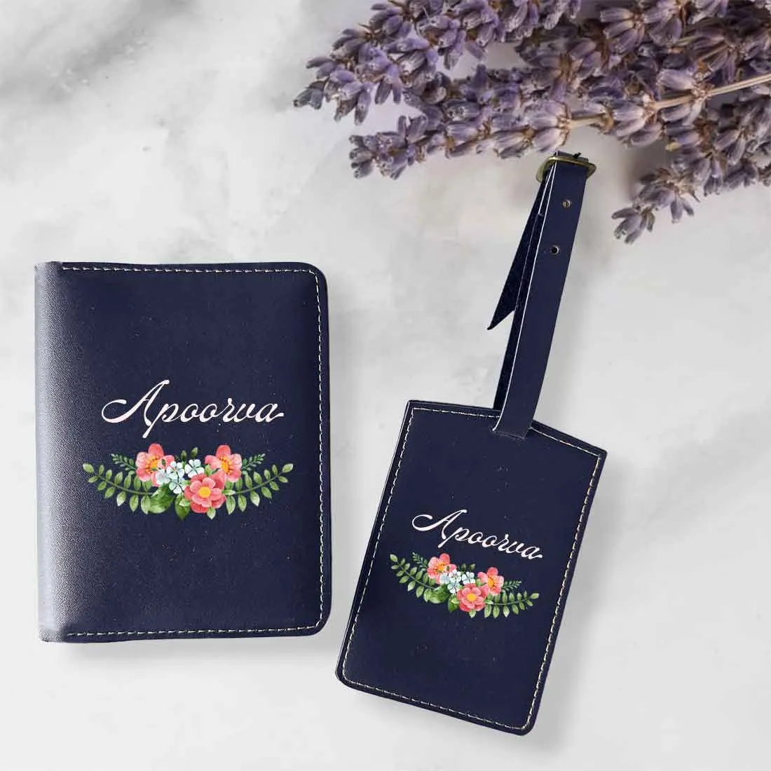 Pu Leather Customized Passport Cover and Luggage Tag Set - Floral