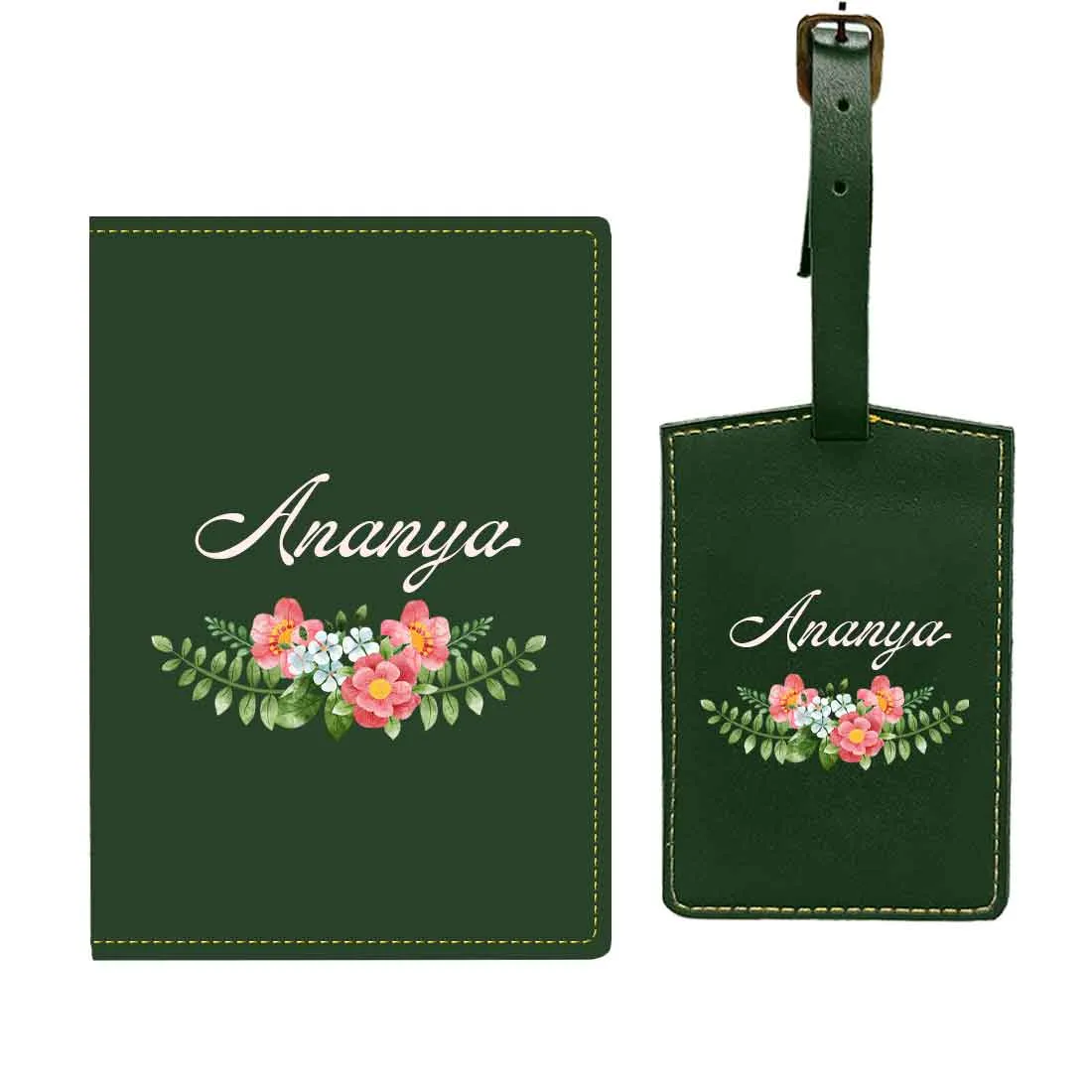 Pu Leather Customized Passport Cover and Luggage Tag Set - Floral