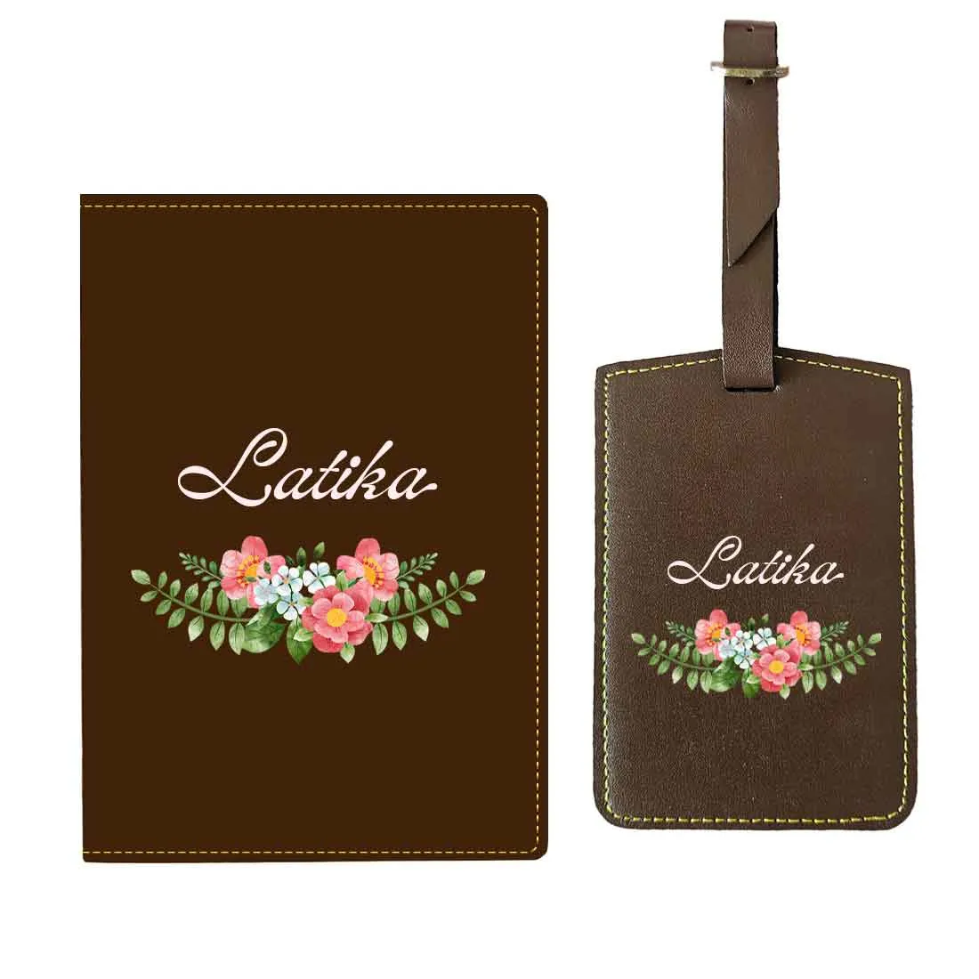 Pu Leather Customized Passport Cover and Luggage Tag Set - Floral