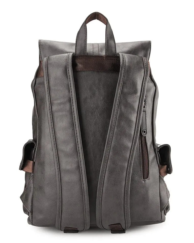 Pu Pocket Flap Large Backpack - Brown