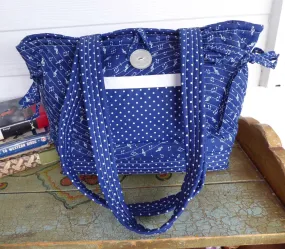 Purse Music Theme Tote Bag Handbag Navy Blue And White Quilted Music Needlework