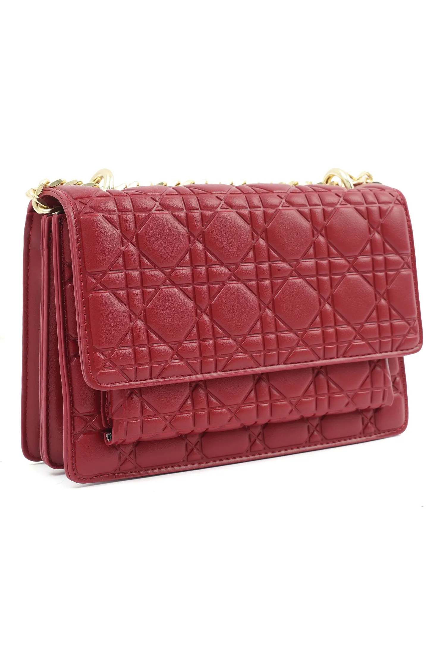 QUILTED ELEGANCE SHOULDER BAG-WINE